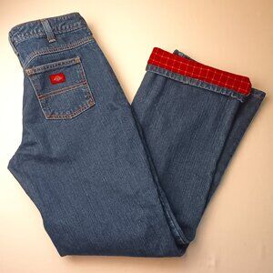 Dickies Women's Flannel Lined Jean Size 4 Mid Rise Straight Leg Dark Wash